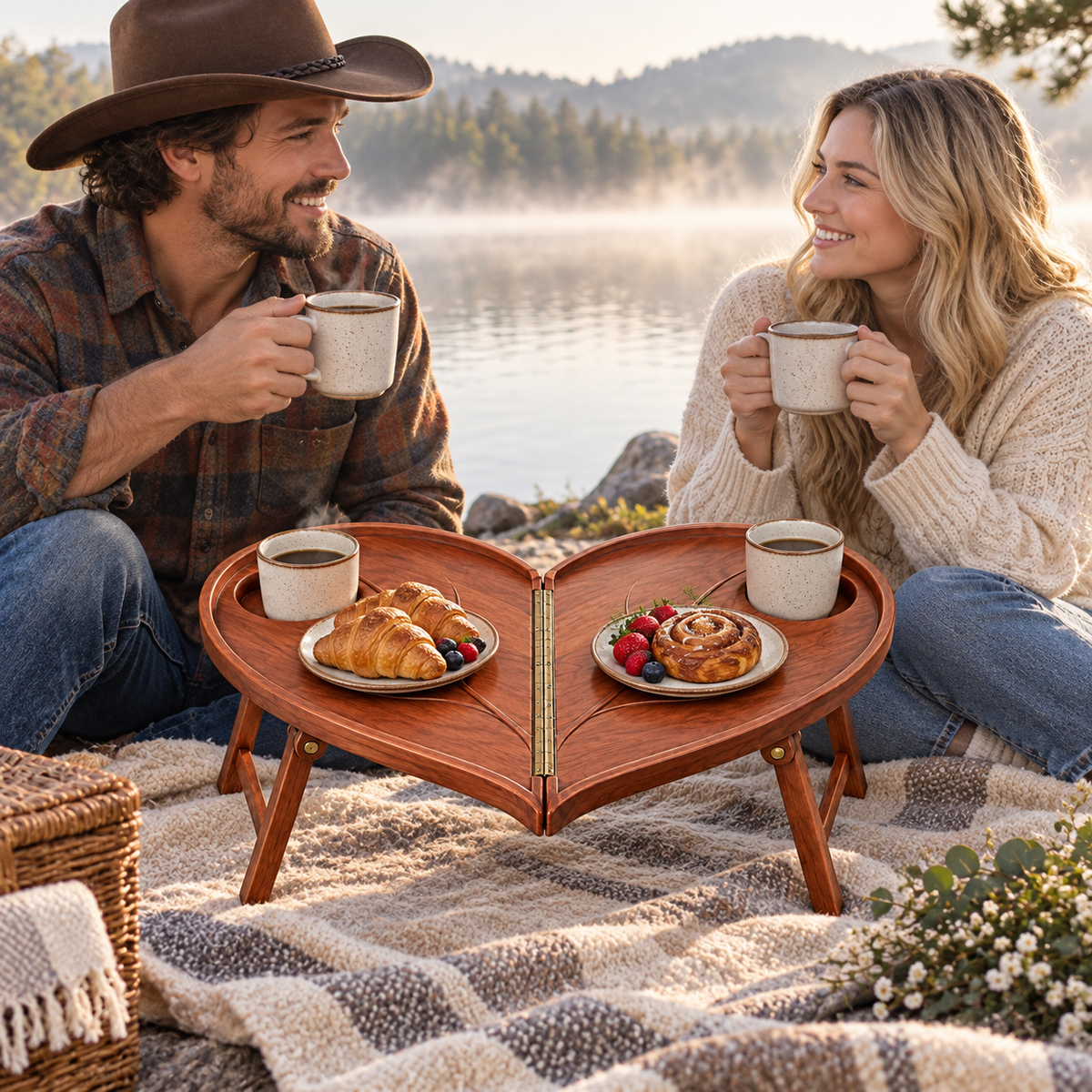 Heart-Shaped Folding Wooden Couples Tray