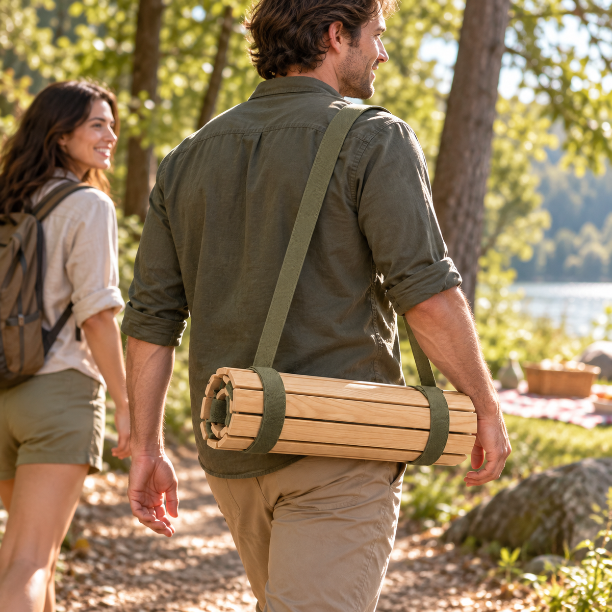 Roll-Up Wooden Slat Portable Camp Table