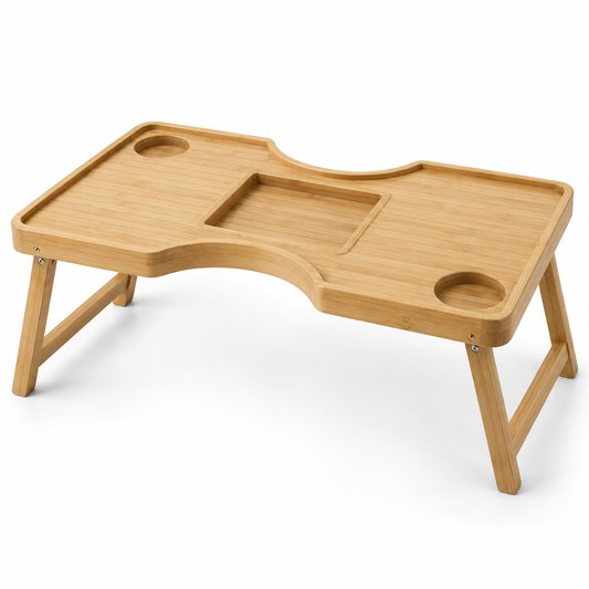 Curved Two-Person Facing Bamboo Breakfast Tray