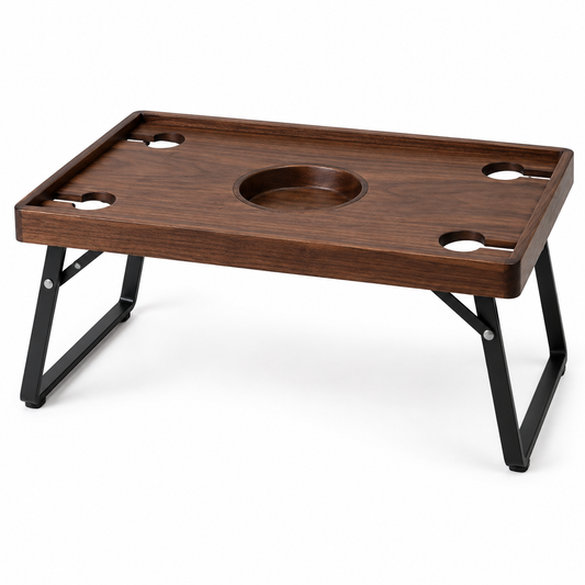 Walnut Wine Glass Party Tray with Folding Legs