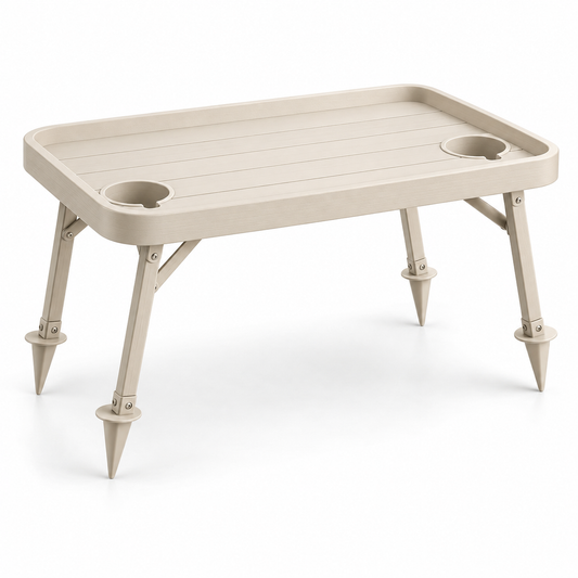 Sand-Spike Folding Beach Table with Cup Holders