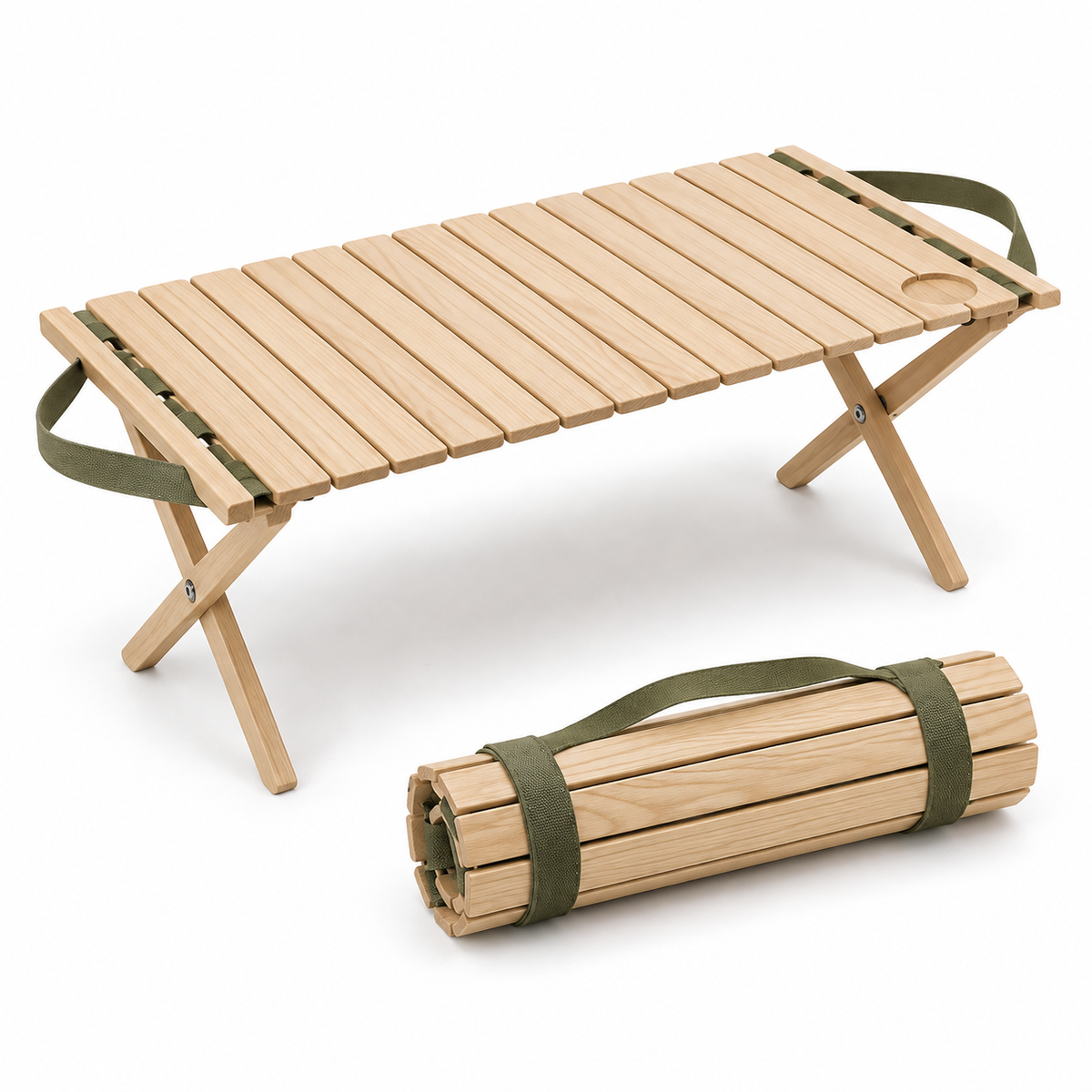 Roll-Up Wooden Slat Portable Camp Table