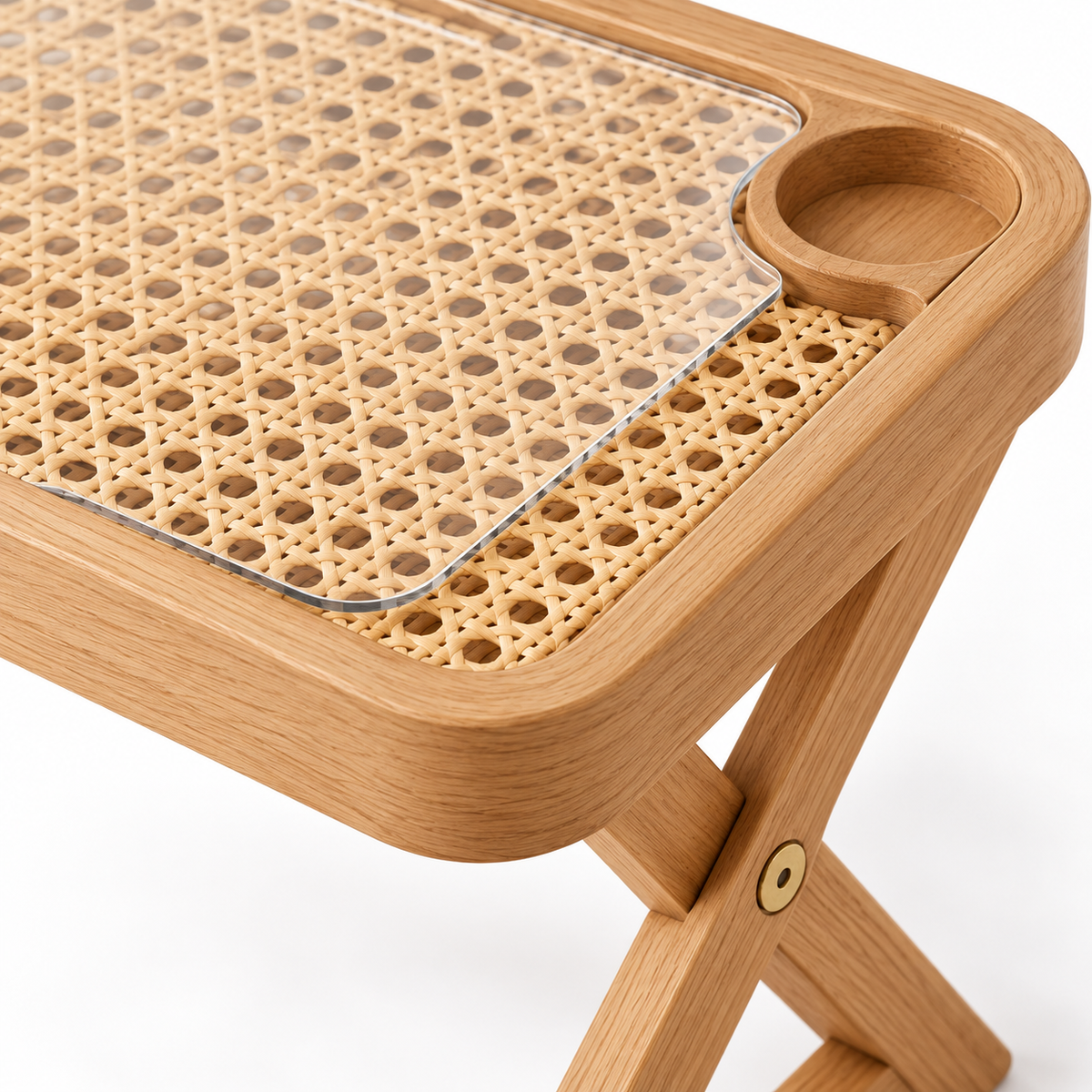 French Cane Rattan Bed Tray with Glass Top