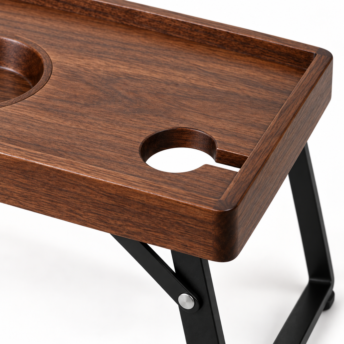 Walnut Wine Glass Party Tray with Folding Legs