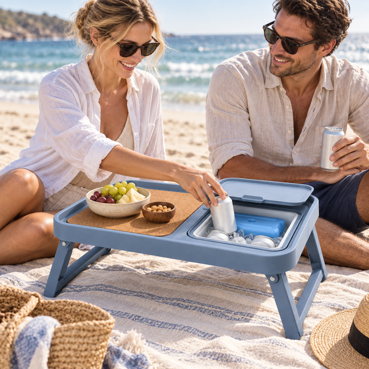Insulated Tray Table with Built-In Cooler Compartment