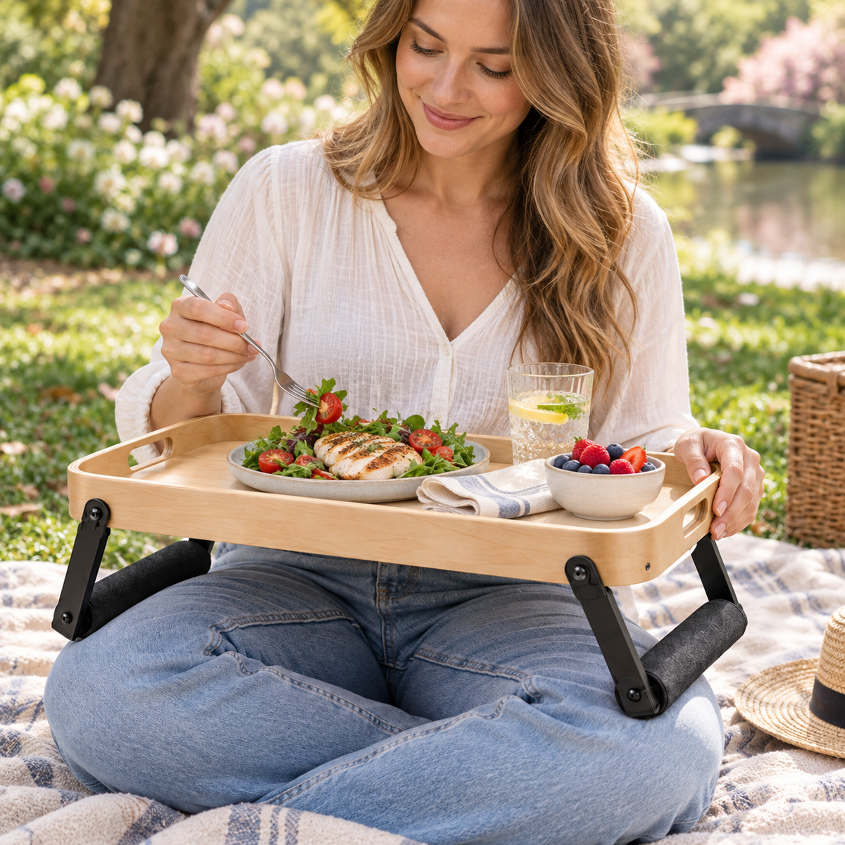 Multi-Height Adjustable Wooden Tray Table