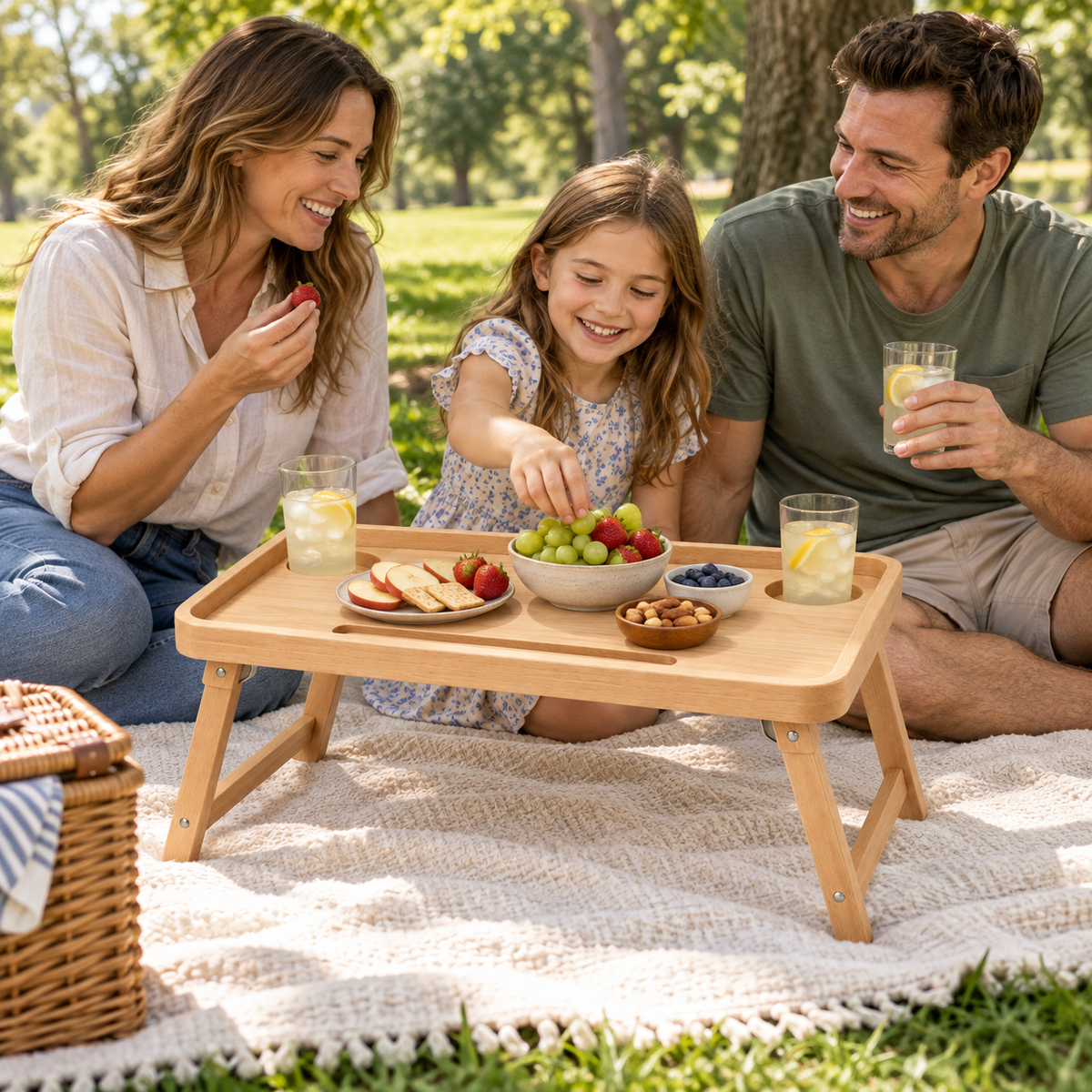 Classic Four-Leg Folding Bamboo Picnic Tray