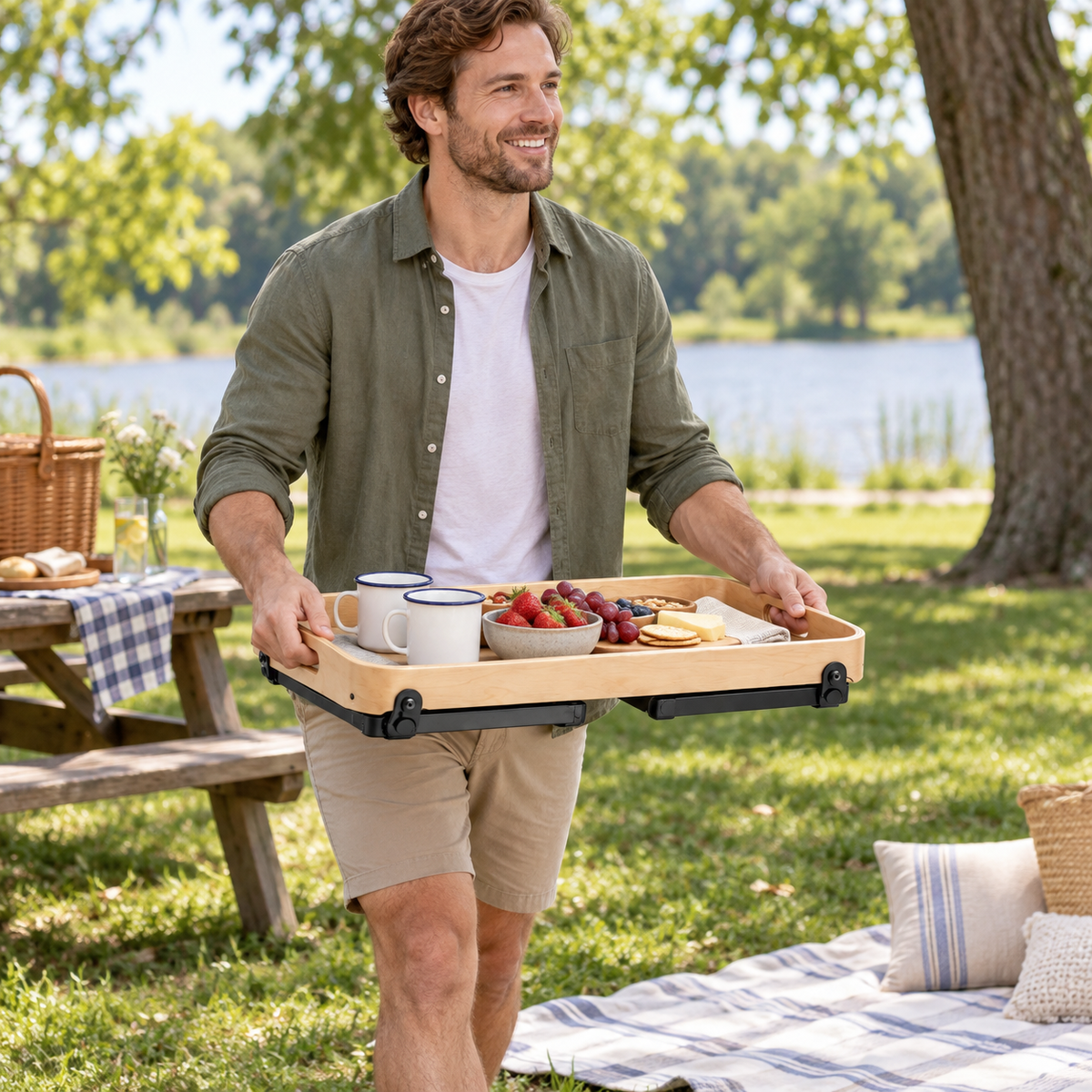 Multi-Height Adjustable Wooden Tray Table